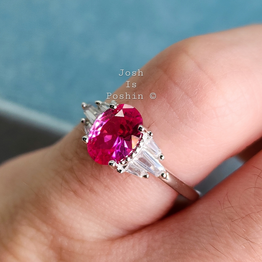 Genuine oval pink sapphire ring in sterling silver - Picture 5 of 10